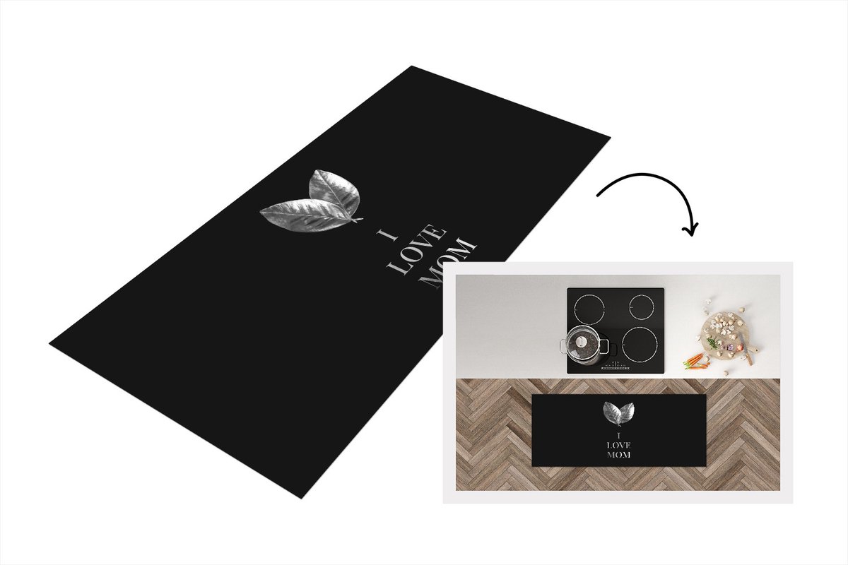 KitchenYeah Keukenloper - Loper keuken - Moederdag - I love you - Mam - Moeder - zwart wit - 120x50 cm - Keukenloper vinyl Zwart; Wit
