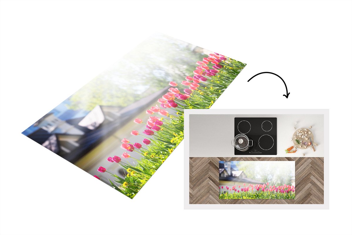 KitchenYeah Keukenloper - Loper keuken - Tulpen - Kleuren - Lente - 120x60 cm - Keukenloper vinyl Multicolor