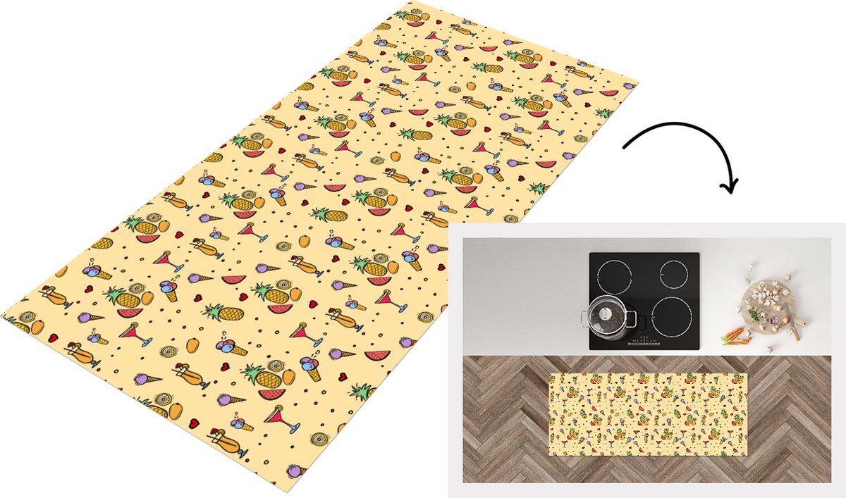 KitchenYeah Keukenloper - Loper keuken - Zomer - Fruit - Cocktails - Patronen - 120x50 cm - Keukenloper vinyl Multicolor