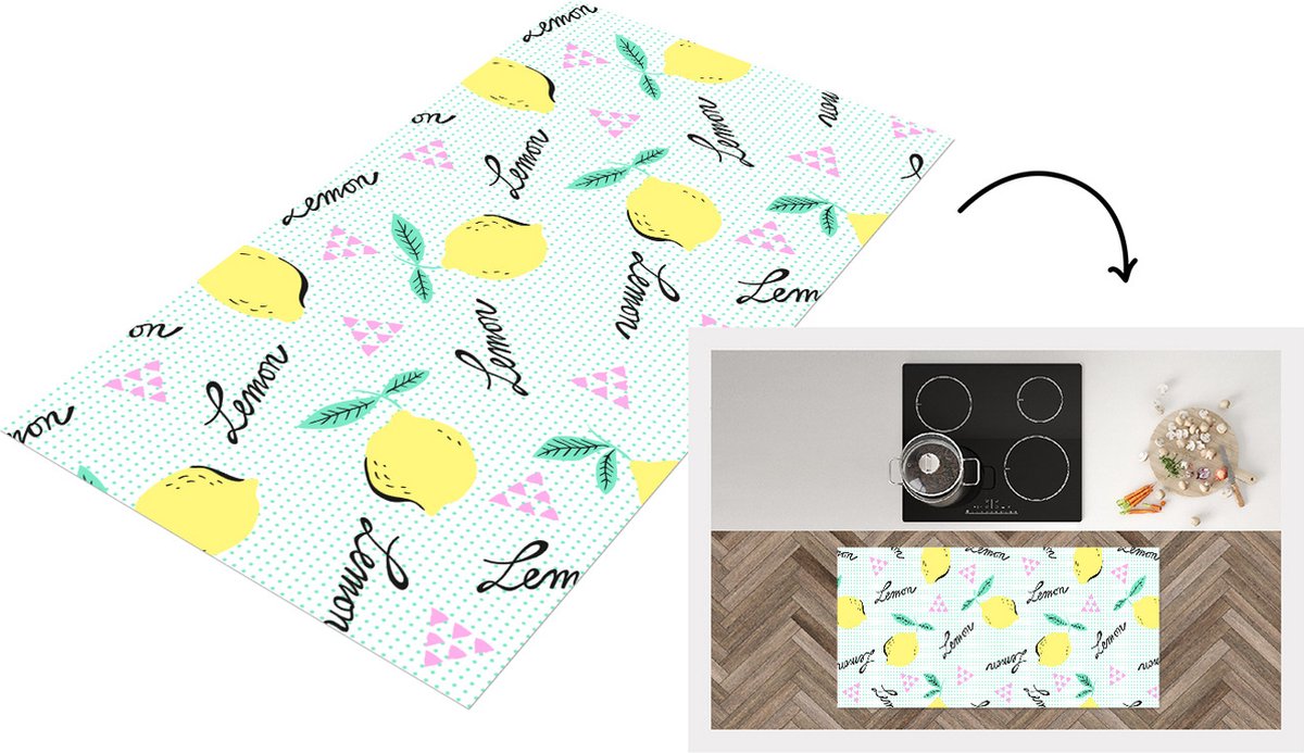 Keukenloper - Loper keuken - Hipster - Citroen - Pastel - Patronen - 120x60 cm - Keukenloper vinyl