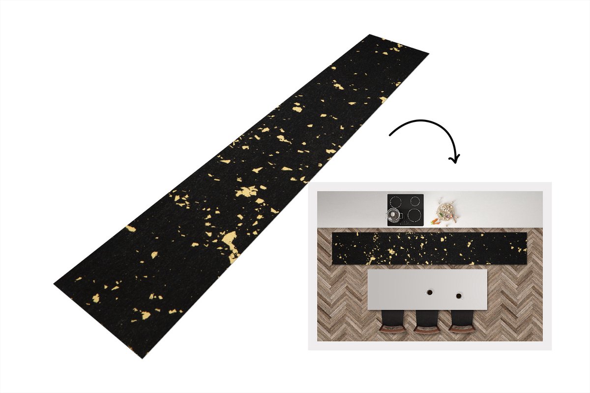 KitchenYeah Keukenloper - Loper keuken - Gouden vlokken op een zwarte achtergrond - 300x50 cm - Keukenloper vinyl Multicolor