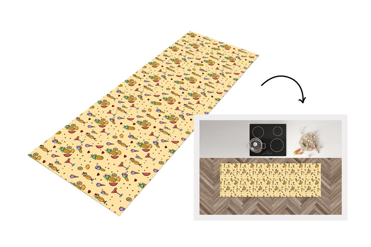 KitchenYeah Keukenloper - Loper keuken - Zomer - Fruit - Cocktails - Patronen - 180x60 cm - Keukenloper vinyl Multicolor