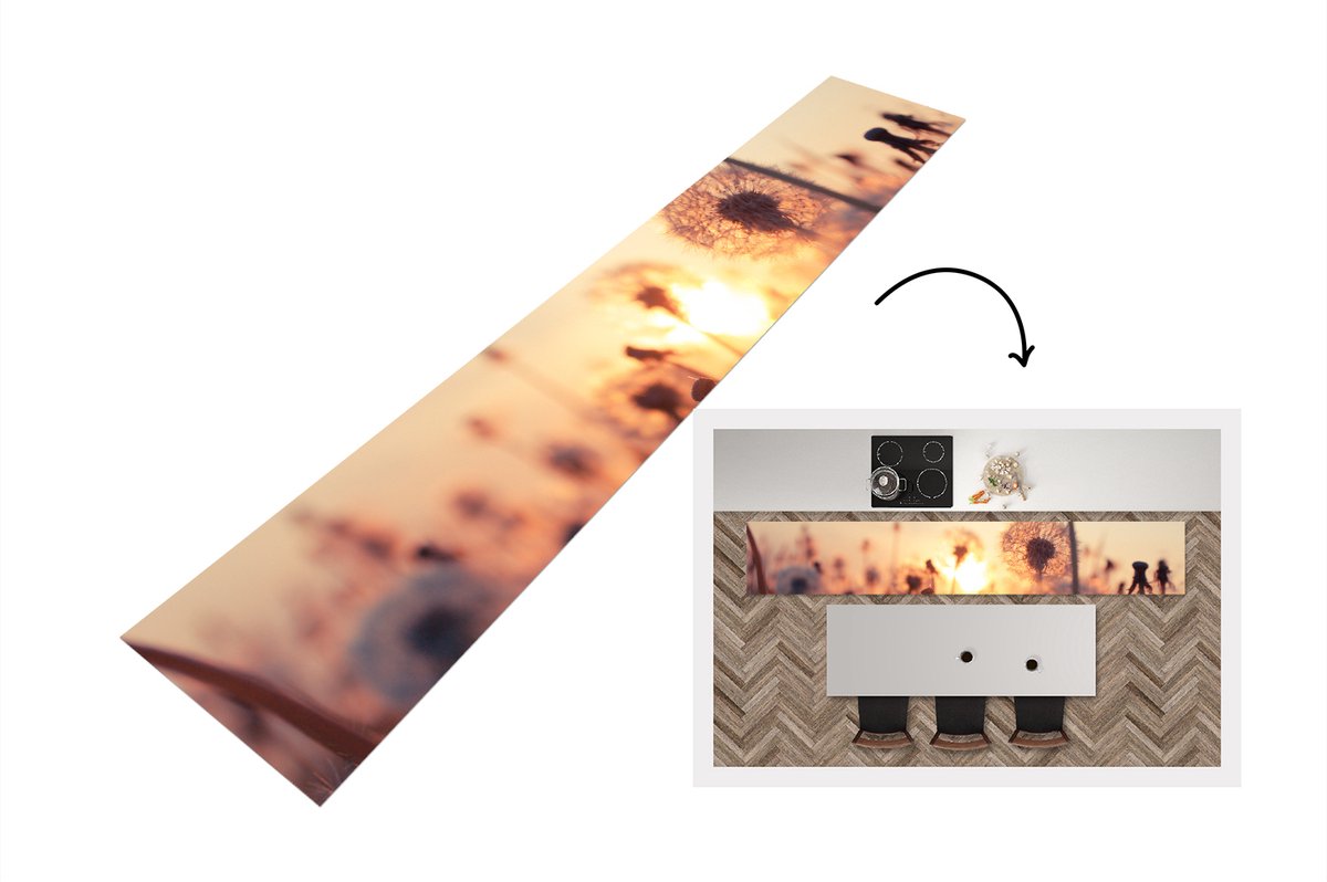 KitchenYeah Keukenloper - Loper keuken - Paardenbloem - Zonsondergang - Lente - Keukenloper vinyl multicolor, foto 2