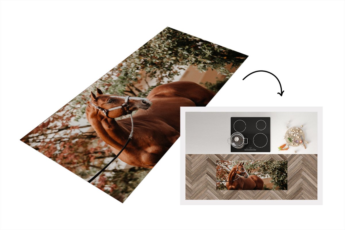 KitchenYeah Keukenloper - Loper keuken - Paard - Boom - Halster - 120x50 cm - Keukenloper vinyl Multicolor