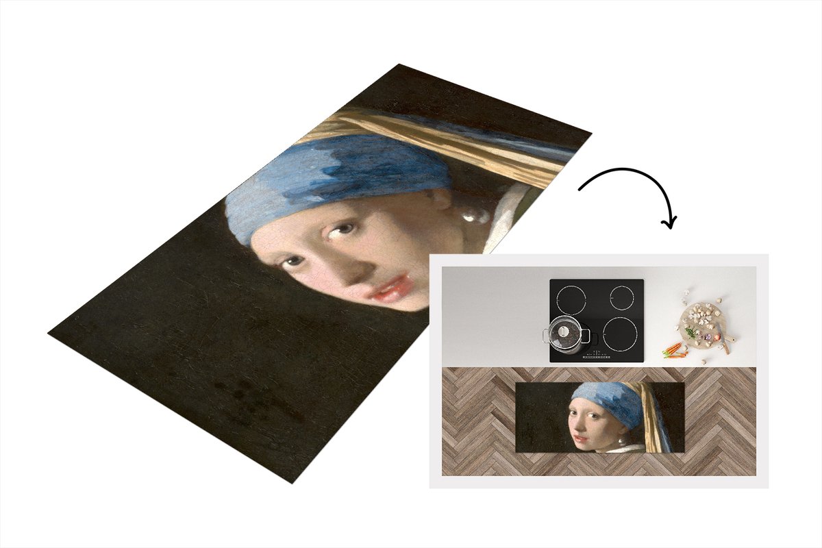 KitchenYeah Keukenloper - Loper keuken - Meisje met de Parel - Schilderij van Johannes Vermeer - 120x50 cm - Keukenloper vinyl Multicolor