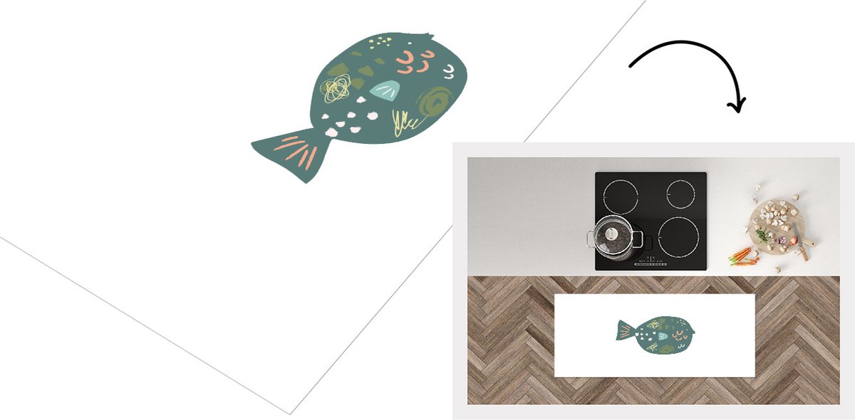 KitchenYeah Keukenloper - Loper keuken - Vis - Pastel - Groen - Keukenloper vinyl Multicolor
