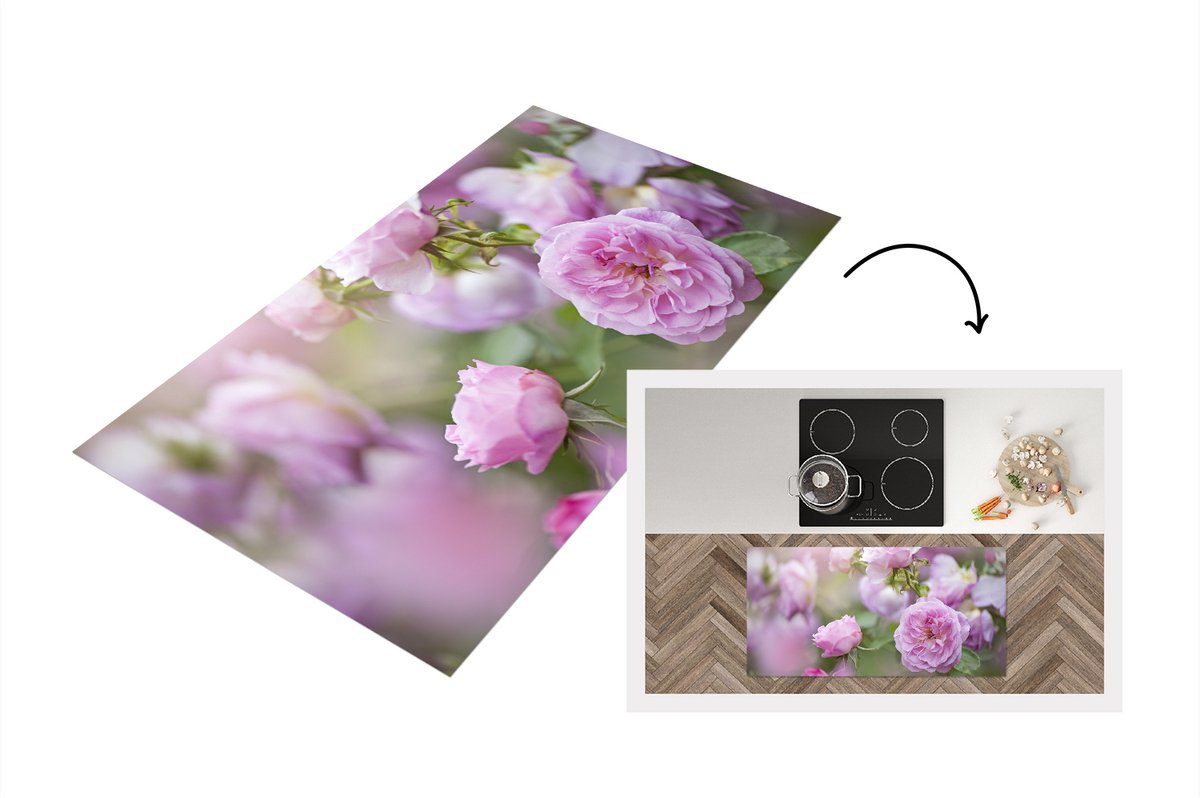 KitchenYeah Keukenloper - Loper keuken - Planten van roze rozen groeien in de natuur - 120x60 cm - Keukenloper vinyl Multicolor