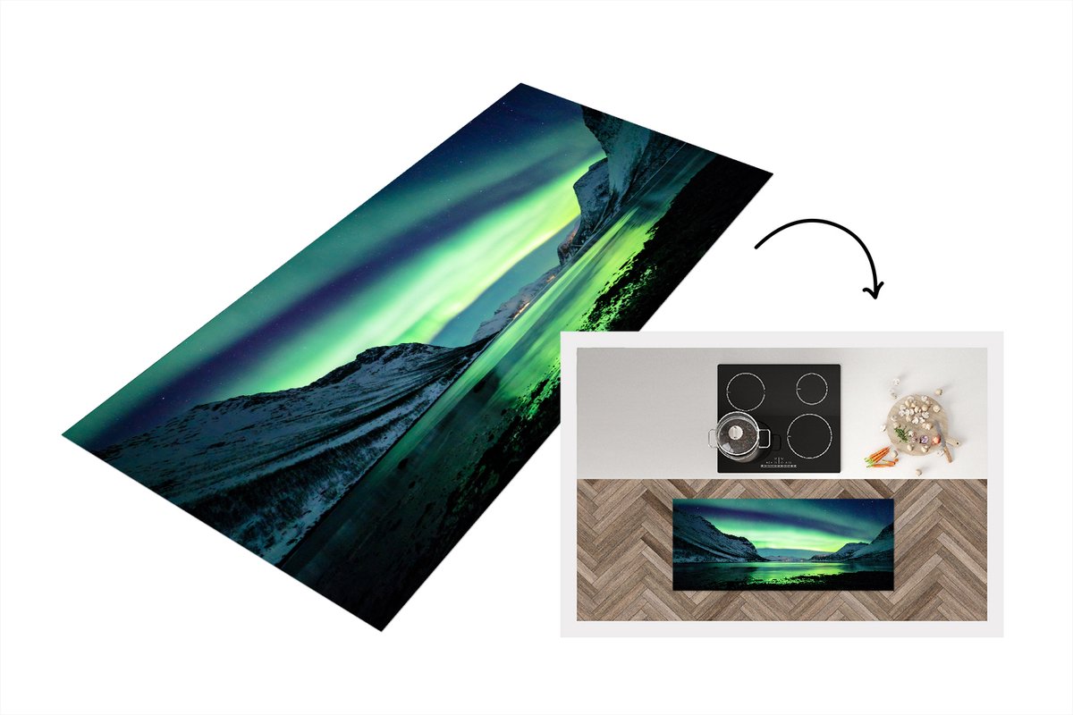 KitchenYeah Keukenloper - Loper keuken - Noorderlicht - Noorwegen - IJs - 120x50 cm - Keukenloper vinyl Multicolor