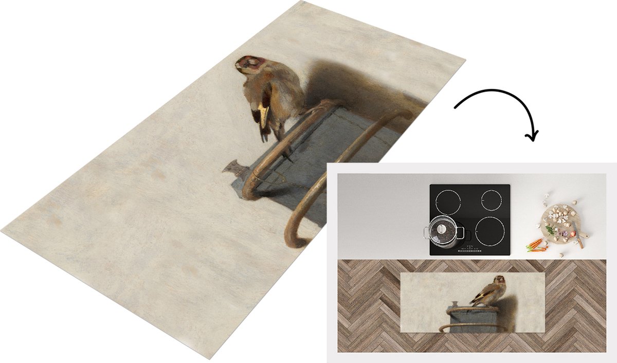 KitchenYeah Keukenloper - Loper keuken - Puttertje - Oude Meester - Carel Fabritius - 120x50 cm - Keukenloper vinyl Multicolor