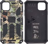 Hoesje Geschikt voor iPhone 11 Pro Max Hoesje - Rugged Extreme Backcover Blaadjes Camouflage met Kickstand - Groen