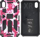 Hoesje Geschikt voor iPhone XR Hoesje - Rugged Extreme Backcover Camouflage met Kickstand - Pink