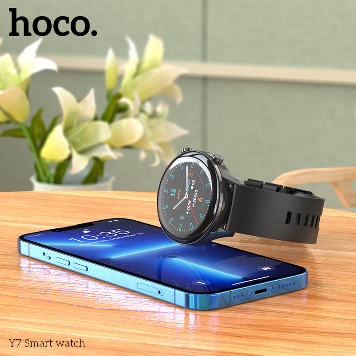 HOCO Y7 Smartwatch - Montre de sport noire - Avec moniteur de