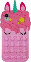 Peachy Unicorn Pop Fidget Bubble siliconen eenhoorn hoesje voor iPhone XR - roze