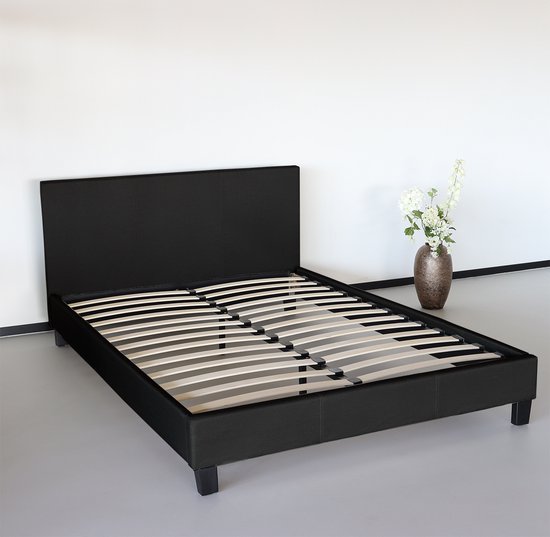 Bedframe Dico 140x200cm zwart stof bed ledikant -  Lizzely Garden & Living