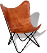 Luxiqo® Leren Design Stoel – Vlinderstoel – Lederen Stoel – Leren Fauteuil – Loungestoel – Loungezetel – Echt Leer – Bruin/ Cognac – 74 x 66 x 90 cm