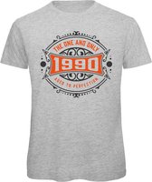 1990 The One And Only | Feest Kado T-Shirt Heren - Dames | Antraciet - Oranje | Perfect Verjaardag Cadeau Shirt | Grappige Spreuken - Zinnen - Teksten | Maat L