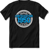 1950 Limited Edition | Feest Kado T-Shirt Heren - Dames | Wit - Blauw | Perfect Verjaardag Cadeau Shirt | Grappige Spreuken - Zinnen - Teksten | Maat L