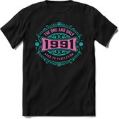 1991 The One And Only | Feest Kado T-Shirt Heren - Dames | Cobalt - Licht Roze | Perfect Verjaardag Cadeau Shirt | Grappige Spreuken - Zinnen - Teksten | Maat 3XL