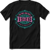 1928 The One And Only | Feest Kado T-Shirt Heren - Dames | Cobalt - Licht Roze | Perfect Verjaardag Cadeau Shirt | Grappige Spreuken - Zinnen - Teksten | Maat L