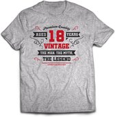 18 Jaar Legend - Feest kado T-Shirt Heren / Dames - Antraciet Grijs / Rood - Perfect Verjaardag Cadeau Shirt - grappige Spreuken, Zinnen en Teksten. Maat L