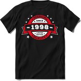 1998 Premium Quality | Feest Kado T-Shirt Heren - Dames | Rood - Wit | Perfect Verjaardag Cadeau Shirt | Grappige Spreuken - Zinnen - Teksten | Maat XXL