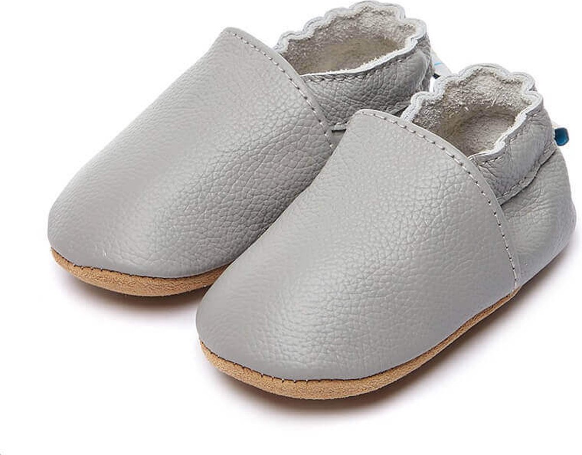 Steppies Babyslofjes Leer - Lichtgrijs - Maat 18-19 (6-12 maanden, 12 cm) - met Suède Zool