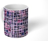 Mok - Koffiemok - Patchwork - Roze - Lijn - Patronen - Mokken - 350 ML - Beker - Koffiemokken - Theemok