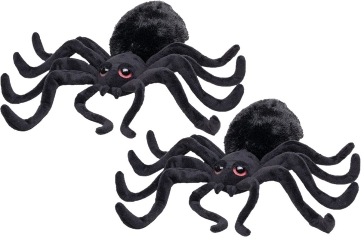 2x stuks zwarte pluche spin knuffel 40 cm - decoratie spinnen - zwarte weduwe