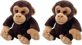 Set van 2x stuks pluche Chimpansee aapjes knuffeldier van 13 cm - Speelgoed dieren knuffels