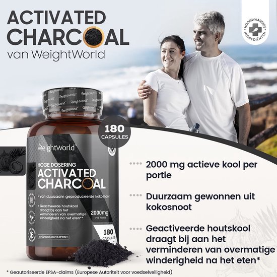 WeightWorld Activated Charcoal detox capsules 180 capsules Tegen