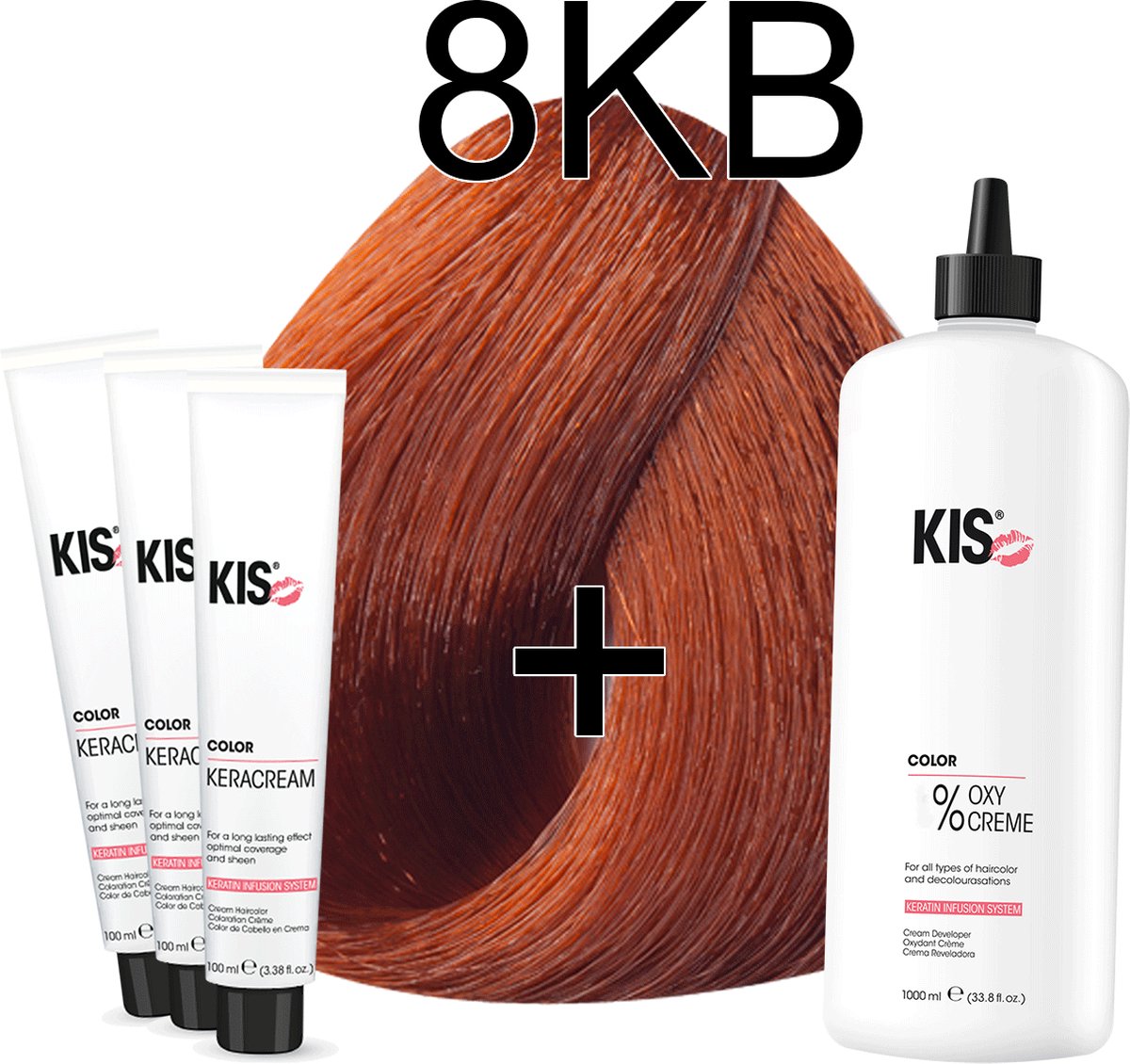 Haarverf set LARGE - 8KB Licht koper blond | KIS - (3 x haarverf & 1L watersofperoxide)
