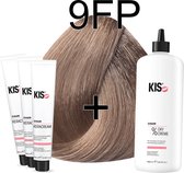 Set de teinture pour cheveux LARGE - 7E Expresso blond moyen | KIS - (3 x teinture pour les cheveux et 1L de peroxyde d'hydrogène) - NL Haarverf set LARGE - 7E Middelblond espresso | KIS - (3 x haarverf & 1L watersofperoxide)