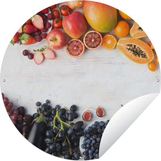 Tuincirkel Fruit - Regenboog - Aardbei - Druiven - Papaya - Ronde Tuinposter - Buiten