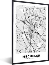 Fotolijst incl. Poster Zwart Wit- Zwart Wit – België – Plattegrond – Stadskaart – Kaart – Mechelen - 20x30 cm - Posterlijst