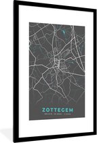 Fotolijst incl. Poster - België – Zottegem – Stadskaart – Kaart – Blauw – Plattegrond - 60x90 cm - Posterlijst