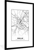 Fotolijst incl. Poster Zwart Wit- Stadskaart – Plattegrond – België – Zwart Wit – Halle – Kaart - 60x90 cm - Posterlijst