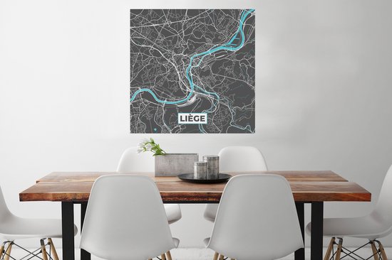 Affiche plan de ville – Grijs - Carte – Liège – België – Carte - 75x75 cm