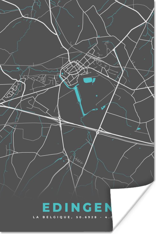 Poster Stadskaart – Grijs - Kaart – Edingen – België – Plattegrond ...