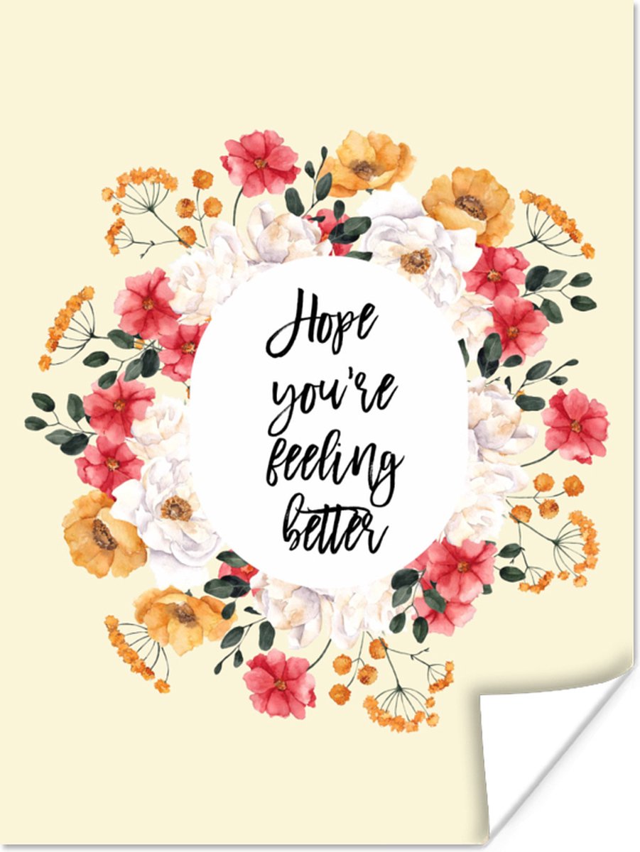 Poster Sterkte - Quote - Bloemen - Hope - 30x40 cm