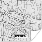 Poster Zwart Wit – België – Plattegrond – Stadskaart – Kaart – Izegem - 75x75 cm
