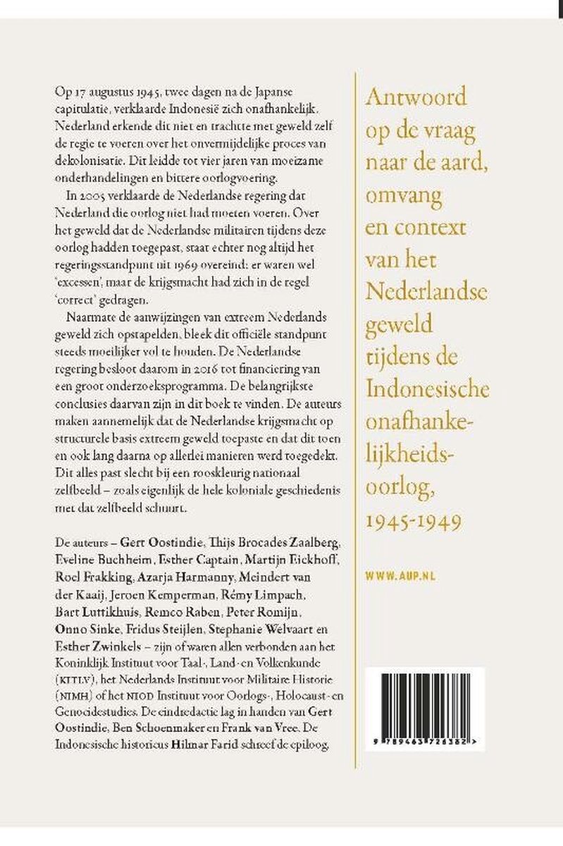 Boekomslag met Nederlandse tekst over geweld in Indonesië, 1945-1949.