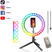 DommAr Selfie Ring Light - Selfir ring - Ringlamp -RGB LED Ring - 26cm Ringlamp Met Statief - Vele Kleuren - Dimbaar - Draadloze Afstandsbediening - 10 INCH - Make Up Lamp - TikTok