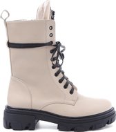 WELOVESHOES® Veterboots met Hak - Imitatieleer - Beige - Maat 36