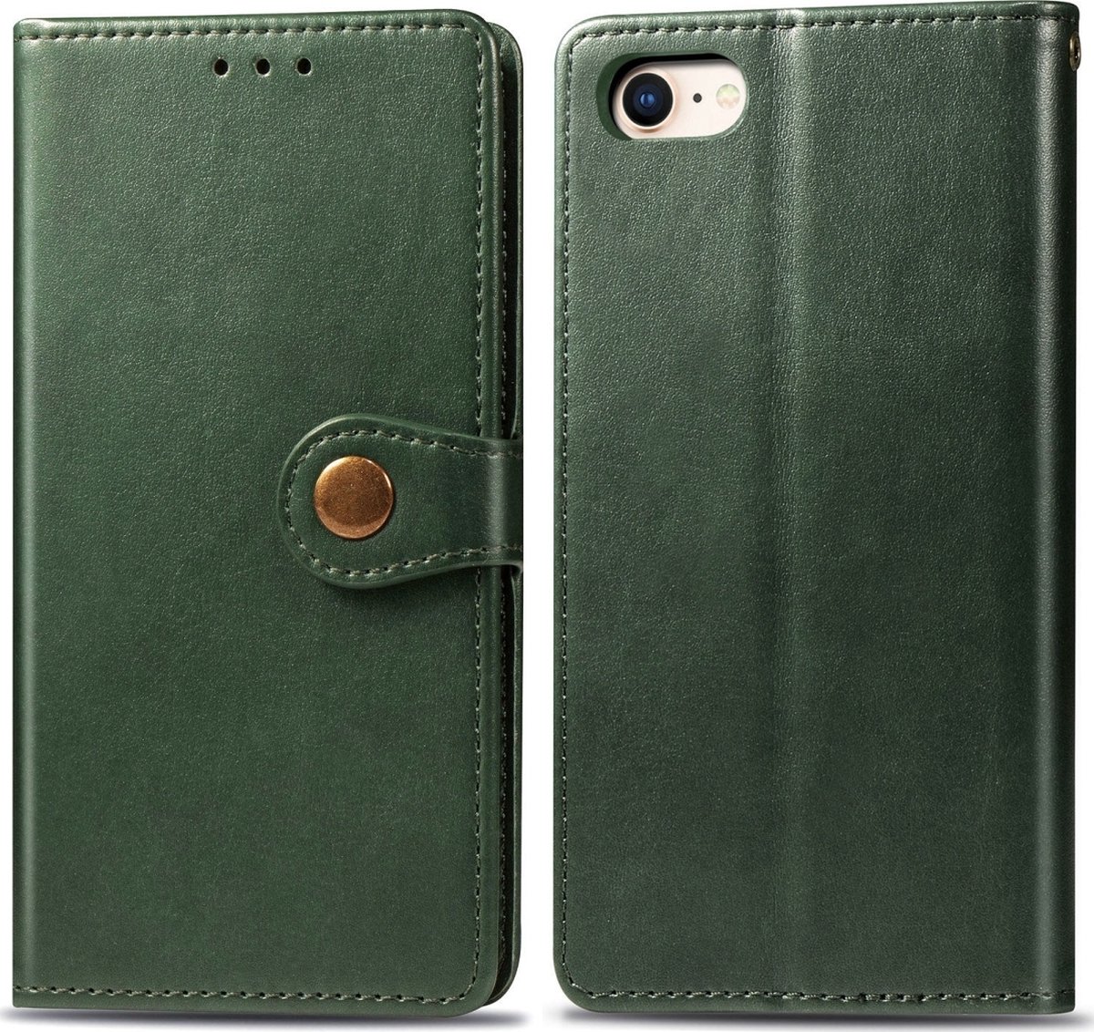 Mobigear Telefoonhoesje geschikt voor Apple iPhone 8 Hoesje | Mobigear Snap Button Bookcase Portemonnee | Pasjeshouder voor 3 Pasjes | Telefoonhoesje voor Pinpas / OV Kaart / Rijbewijs - Groen
