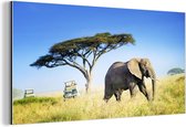 Wanddecoratie Metaal - Aluminium Schilderij Industrieel - Olifant op de savanne van het Nationaal park Serengeti in Tanzania - 80x40 cm - Dibond - Foto op aluminium - Industriële muurdecoratie - Voor de woonkamer/slaapkamer
