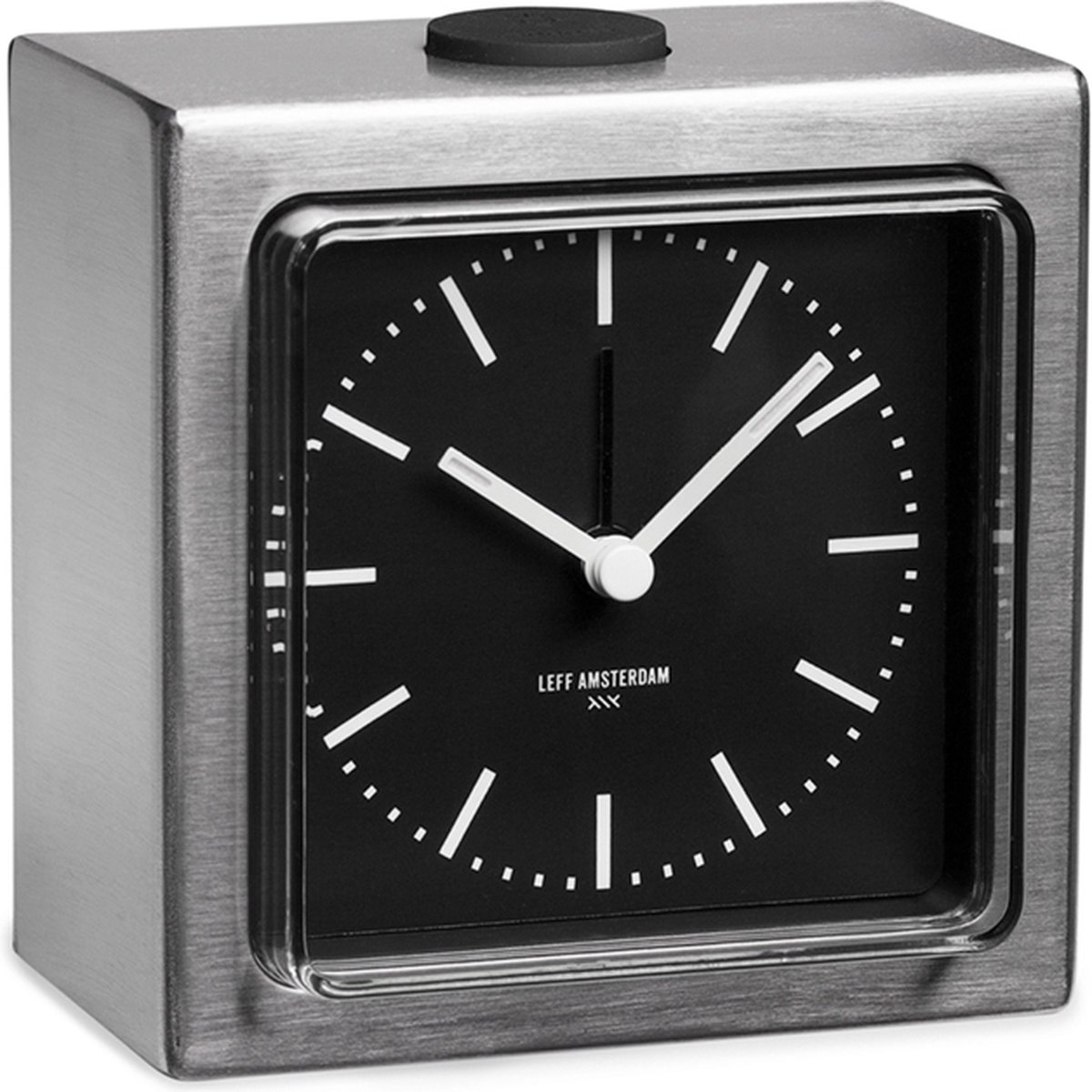 LEFF Amsterdam Block Alarm Clock – Analoge Wekker – Industrieel Design – Snooze Functie – Verlichte Wijzerplaat – Fluorescerende Wijzers – RVS – 8,5x8,5x6 cm
