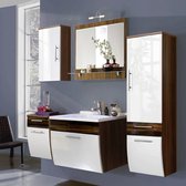 Badkamermeubelset hoogglans wit, notenkleurig, 70cm wastafel & spiegel, (5-delig)