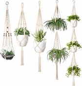 Macramé plantenhanger - 5 stukken  Set  - Luxe Gevlochten Touw Katoen -  Plantenpot Ophangen - Beige