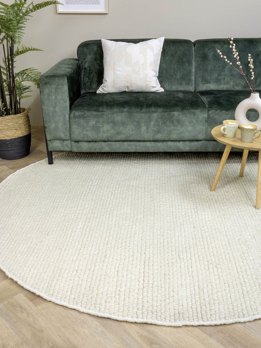 MOMO Rugs Sten White Rond Vloerkleed - 200 rond - Rond - Laagpolig,Rond,Structuur Tapijt - Industrieel - Beige, Wit