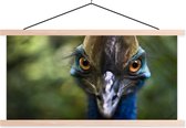 Posterhanger incl. Poster 150x75 cm - Schoolplaat - Close-up van kasuaris - Textielposter - Blanke latten